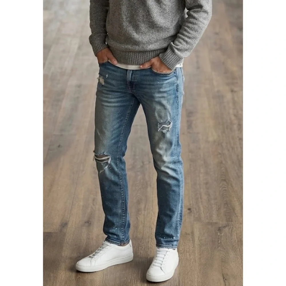 Lucky Brand Mens Distressed‎ Paint Splatter Straight Leg Jeans Blue W32 L32